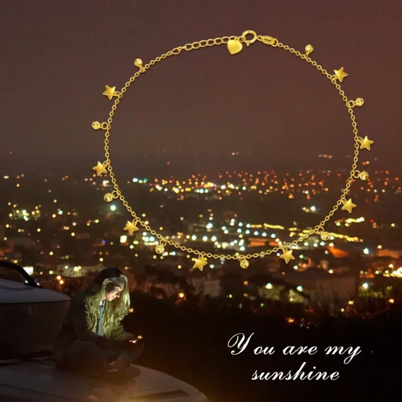 Bracelet de cheville à breloque étoile en or 10 carats, simple couche-5