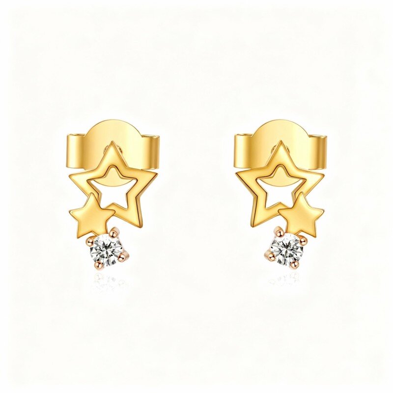 18K Gold Cubic Zirconia Star Stud Earrings-1