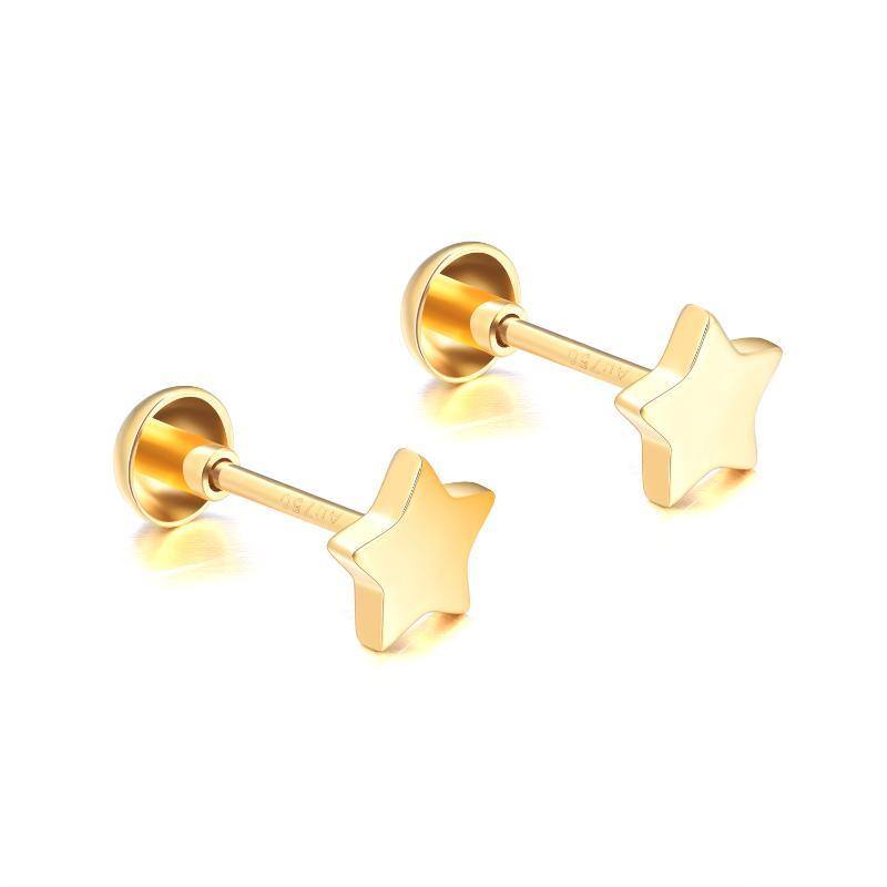 10K Gold Star Stud Earrings-1