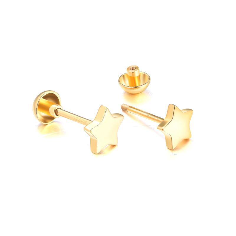 10K Gold Star Stud Earrings-3