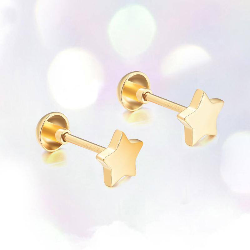 10K Gold Star Stud Earrings-5