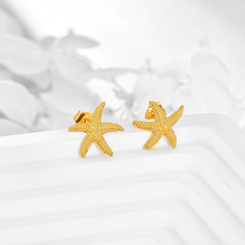 10K White Gold Starfish Stud Earrings-3