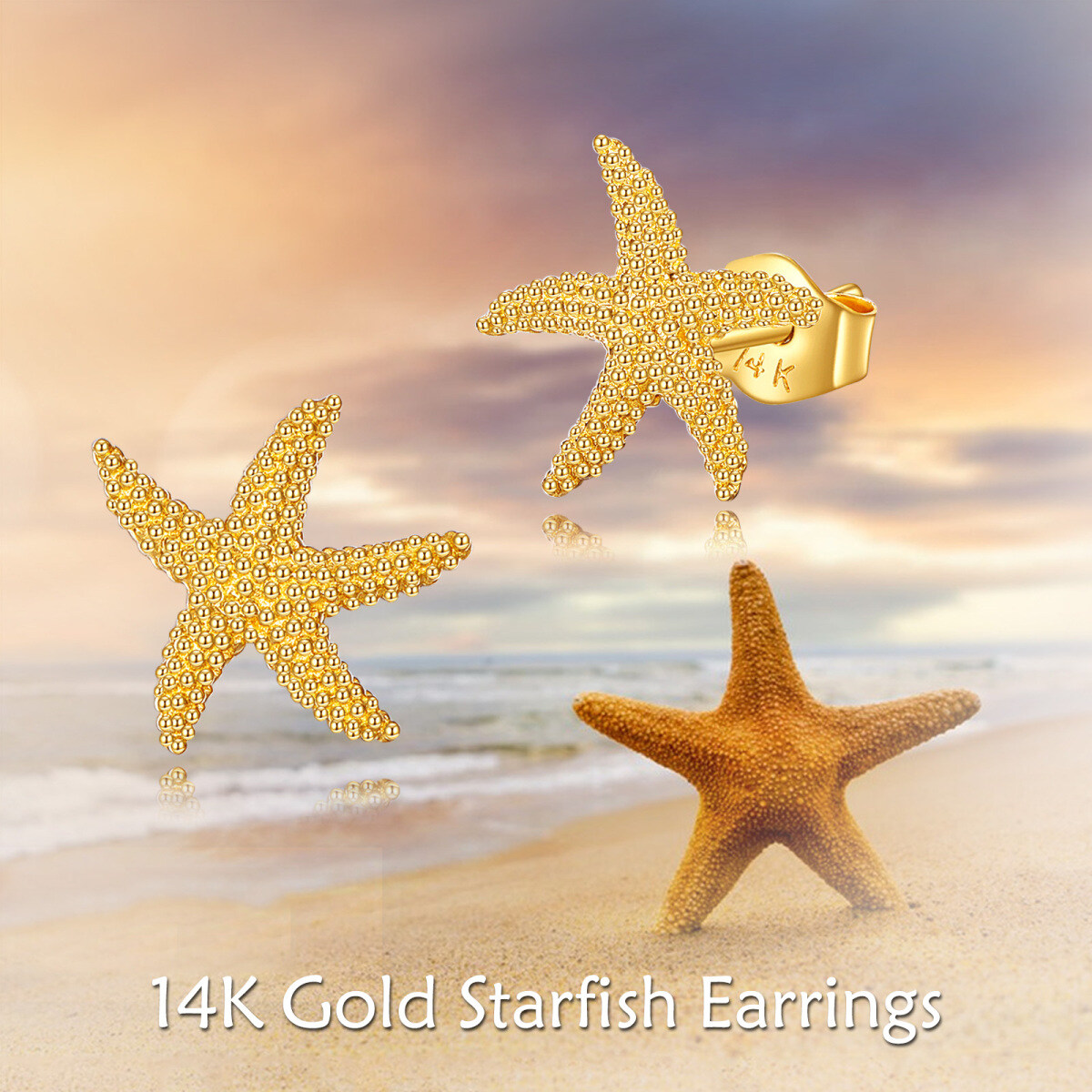 18K Gold Starfish Stud Earrings-6