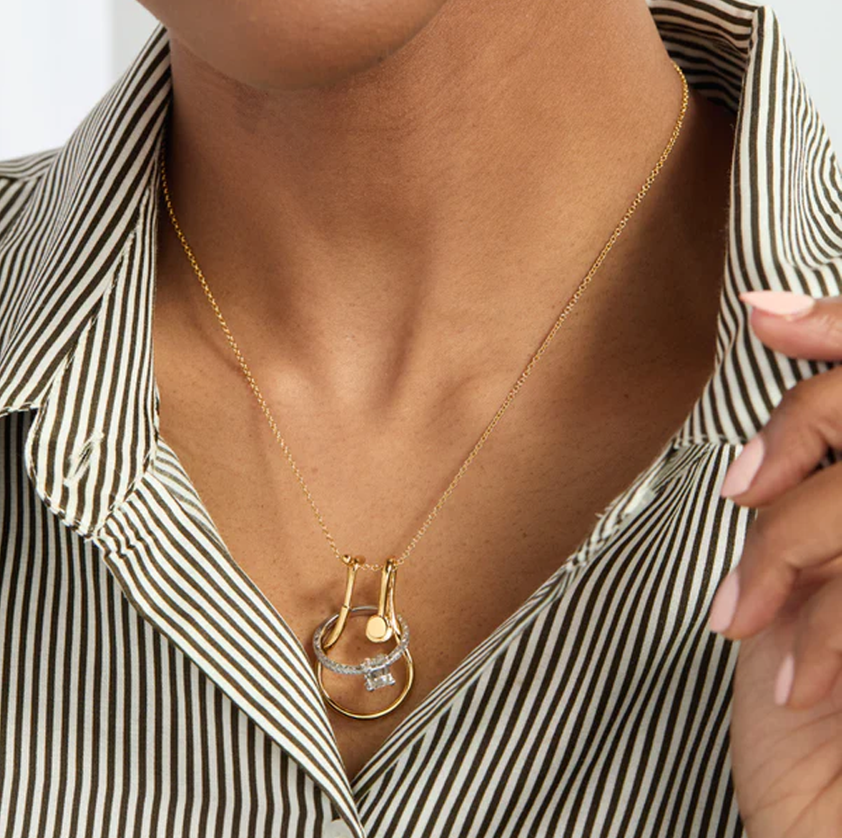 10K Gold Stethoscope Ring Keeper Pendant Necklace-3