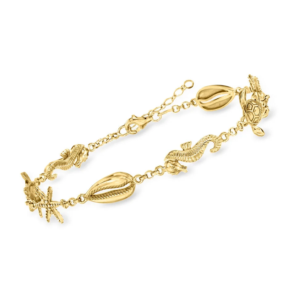 10K Gold Summer Beach Sea Life Charm Anklet-4