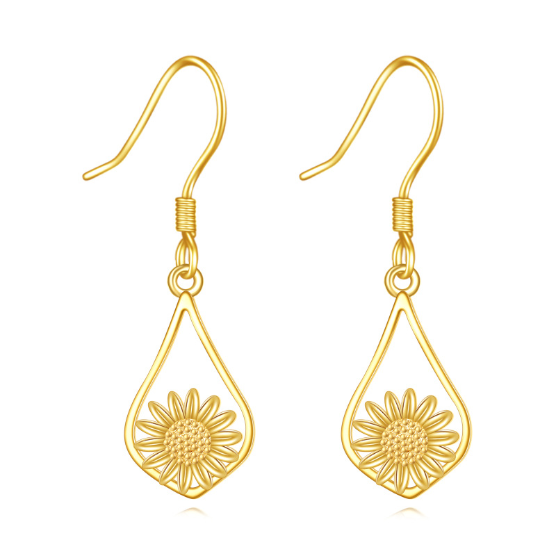 10K Gold Sunflower Drop Earrings-5