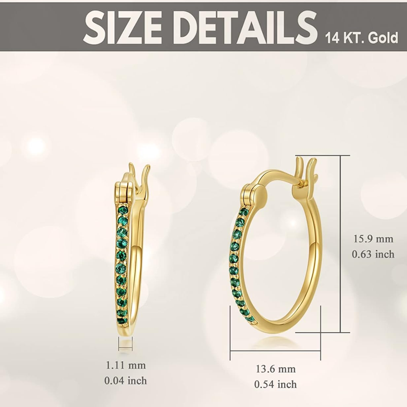 Gold Vermeil Synthetic Emerald Round Hoop Earrings for Women-5