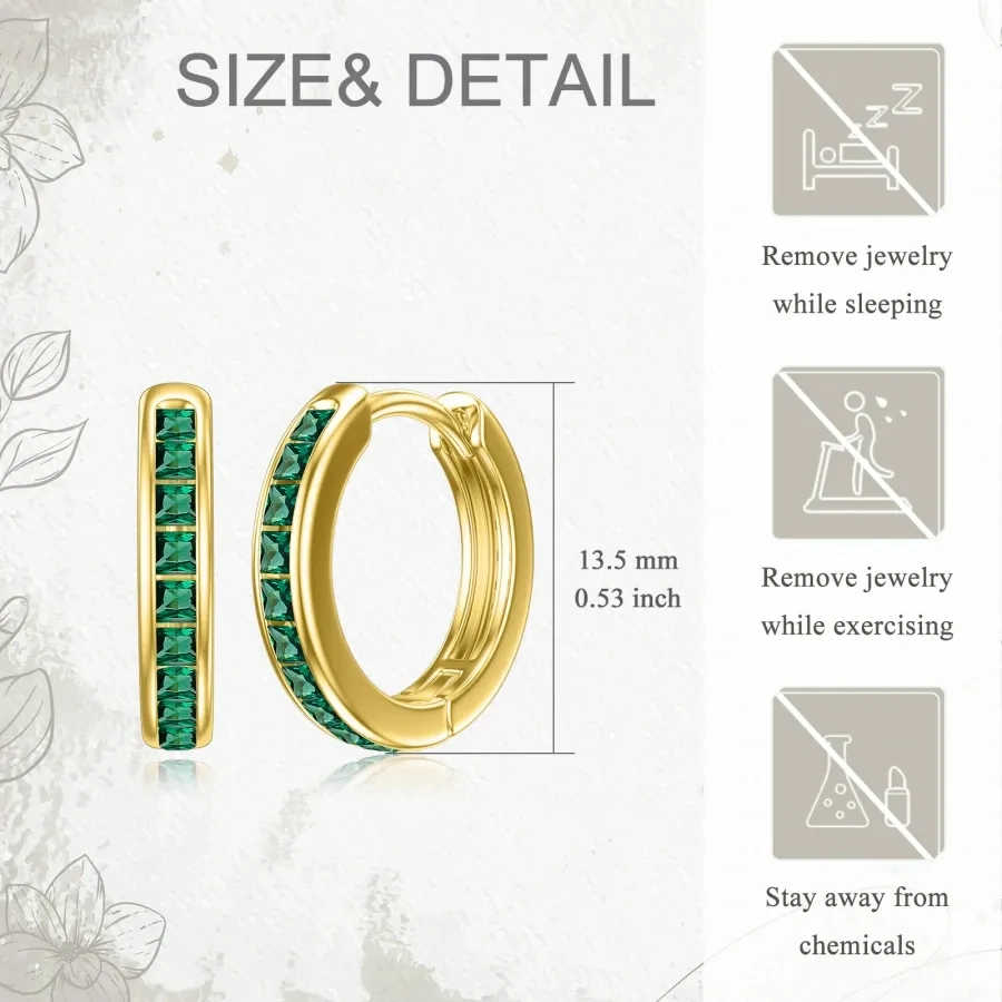 Gold Vermeil Synthetic Emerald Round Hoop Earrings for Women-5