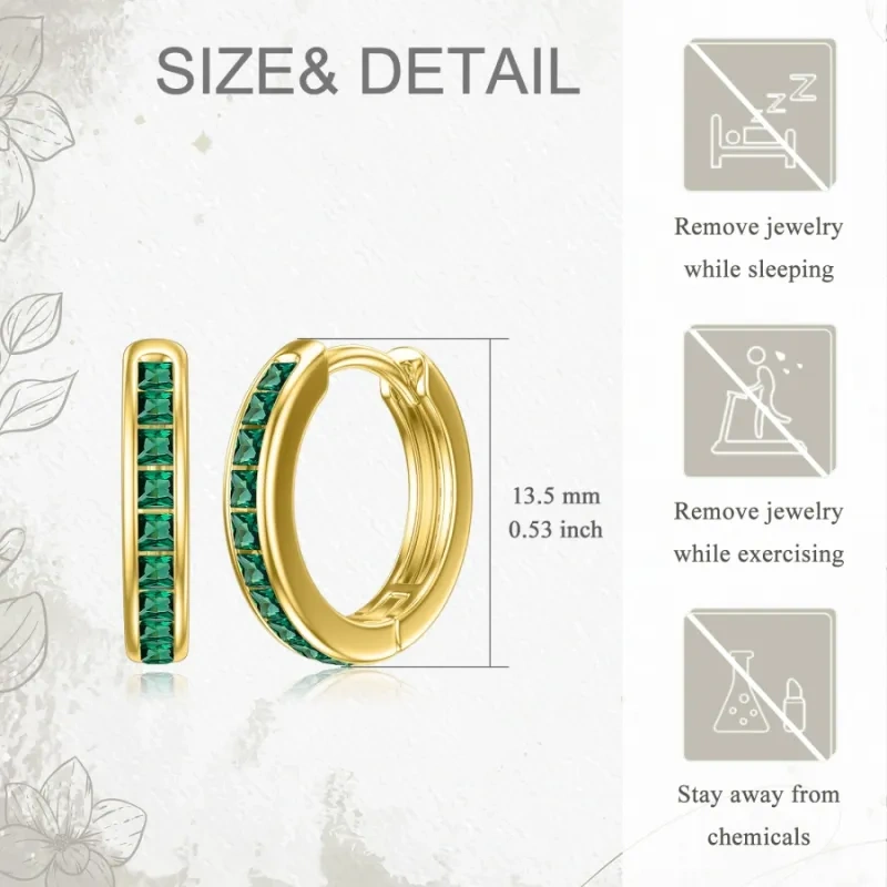 Gold Vermeil Synthetic Emerald Round Hoop Earrings for Women-5