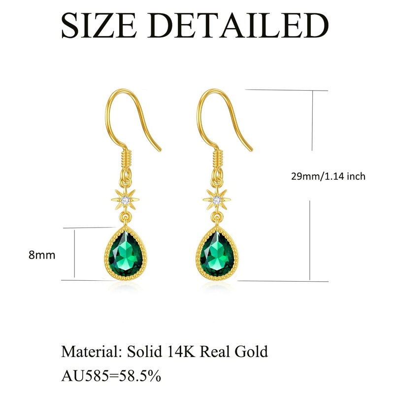 Gold Vermeil Synthetic Emerald Star Drop Earrings for Women-4