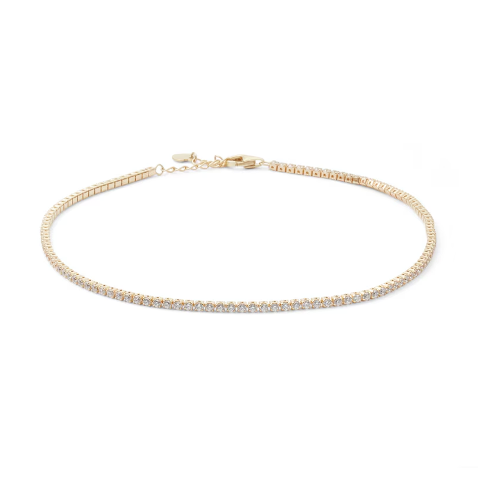 10K Gold Cubic Zirconia Tennis Anklet 1.2mm-3