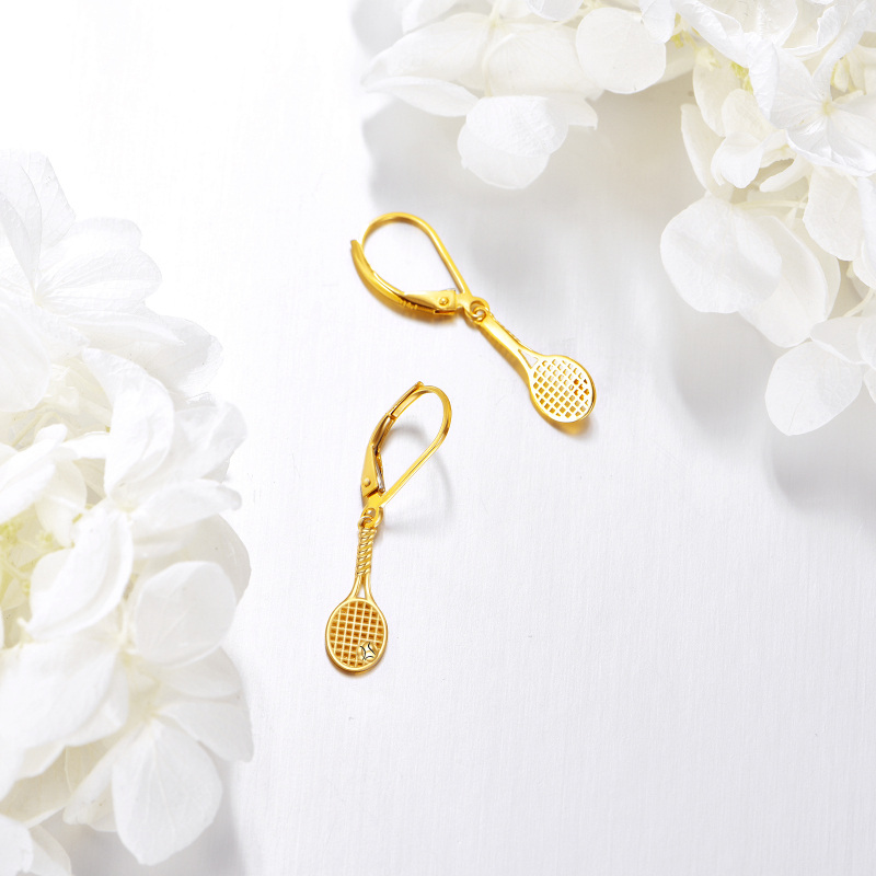 Brincos de raquete de ténis em ouro branco 14K-4