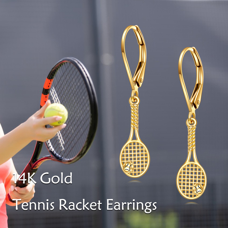 Brincos de raquete de ténis em ouro branco 14K-6