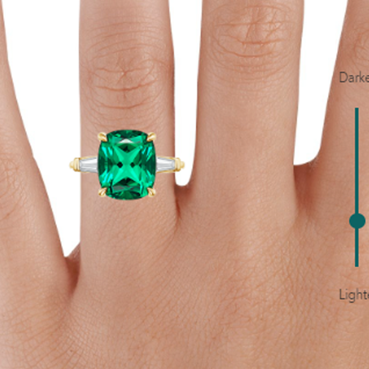 18K Gold Three Stone Lab Emerald Lab Created Diamond Engraving & Couple Engagement Ring-3