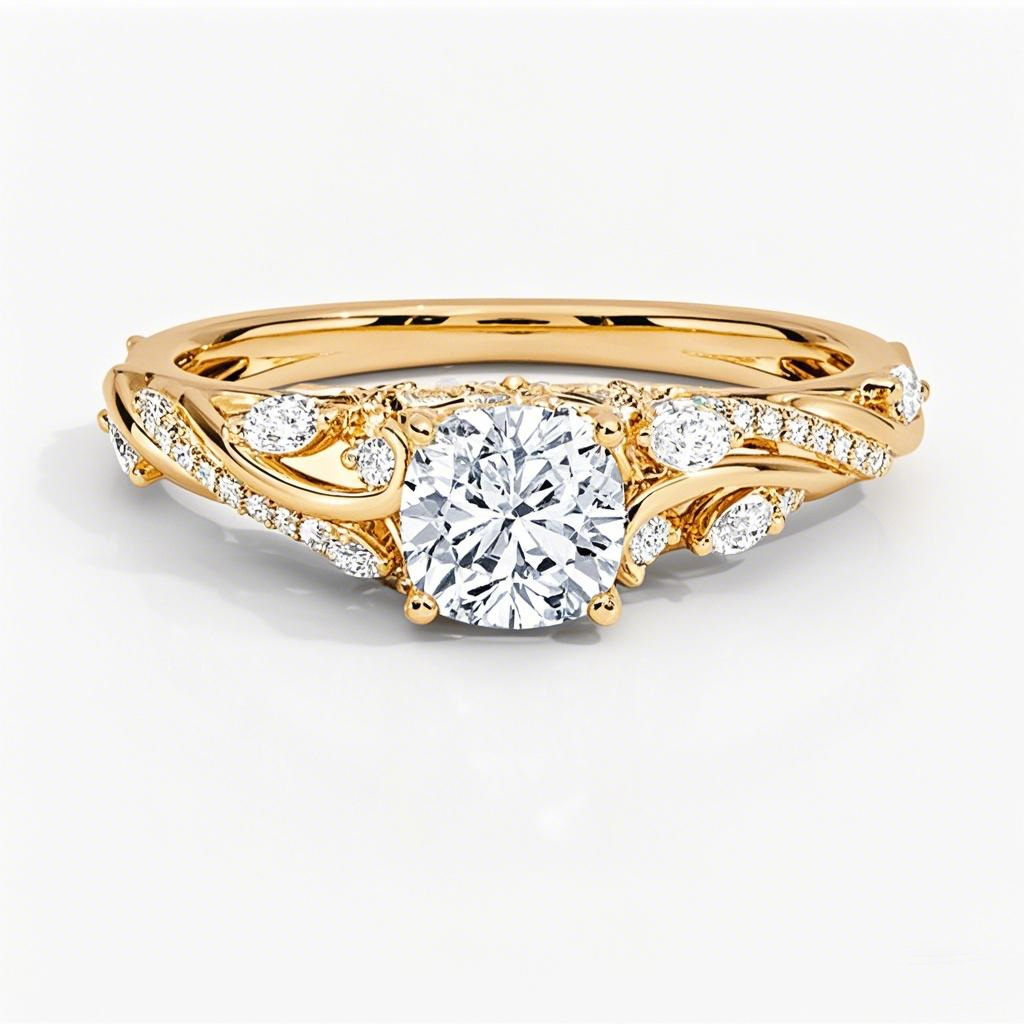 10K Gold 1 to 3.5 CT.T.W. Cushion Cut Lab Created Diamond Floral Engagement Band IGI Certified-1