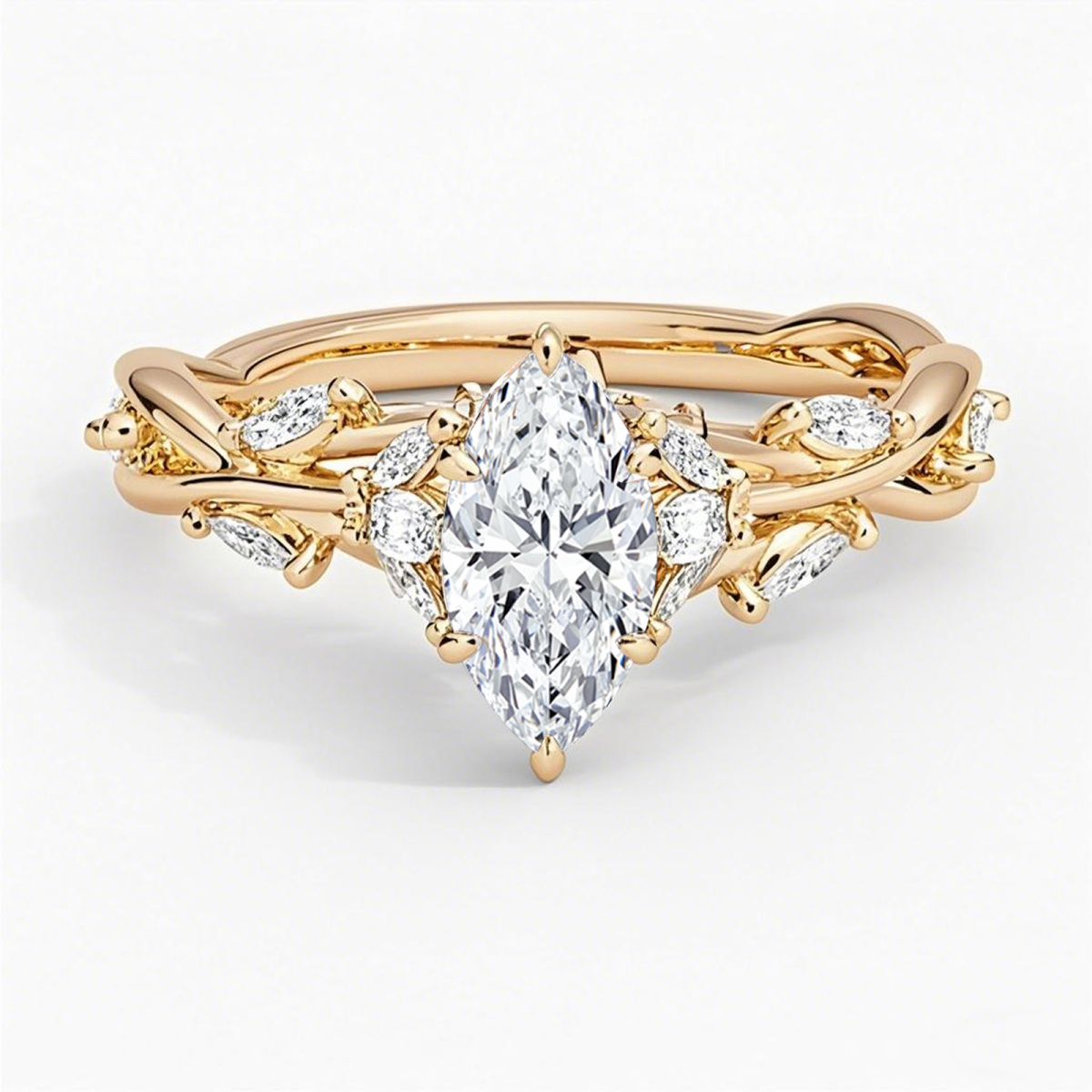 10K Gold 1 to 3.5 CT.T.W. Marquise Cut Lab Created Diamond Leaves Engagement Band IGI Certified-1