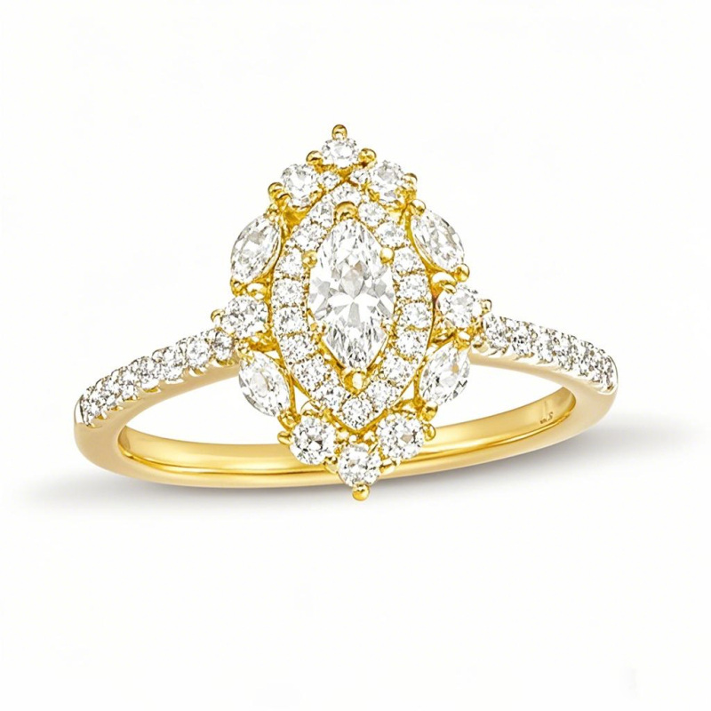 Verlobungsring aus 10-karätigem Gold mit einem im Labor hergestellten Diamanten im Marquise-Schliff (1 bis 3,5 ct. Gesamtgewicht), Reinheit D VVS1, Farbe 3EX, IGI-zertifiziert-1