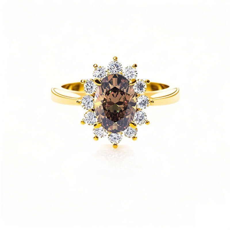 10K Gold 1 to 3.5 CT.T.W. Oval Lab Created Diamond Custom Engagement Ring Brown Color VVS1 IGI Certified-1