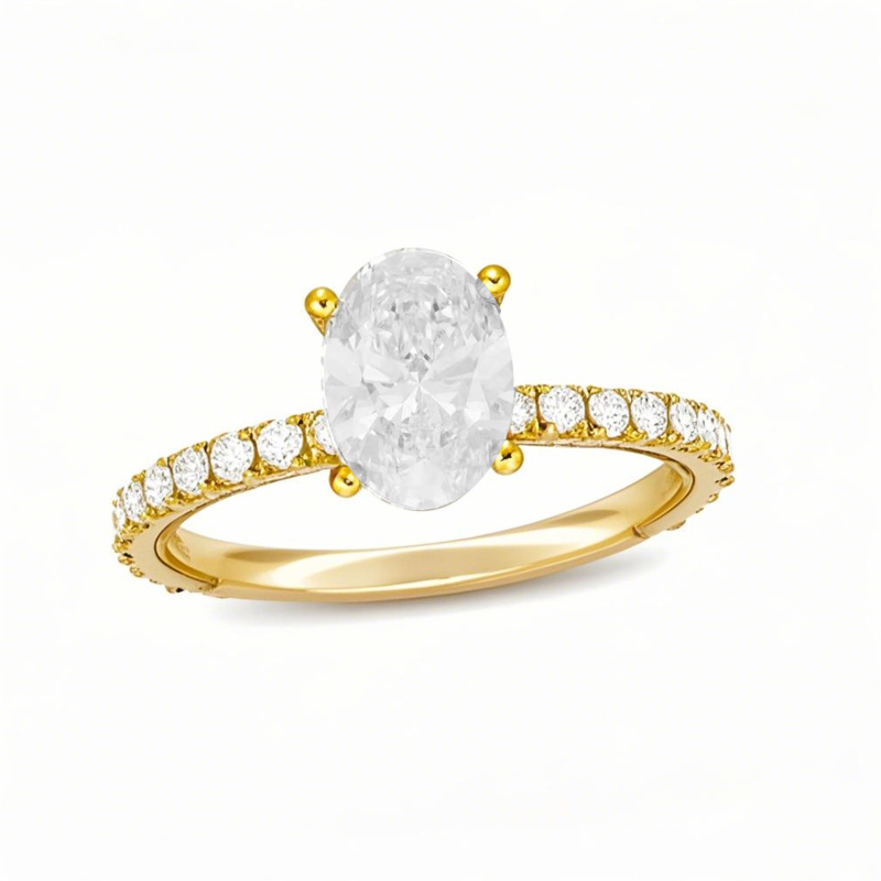 14-karätiger Goldring mit ovalem, im Labor hergestelltem Diamanten (1 bis 3,5 ct. Gesamtgewicht), Farbe D, Reinheit VVS1, 3EX, IGI-zertifiziert-1