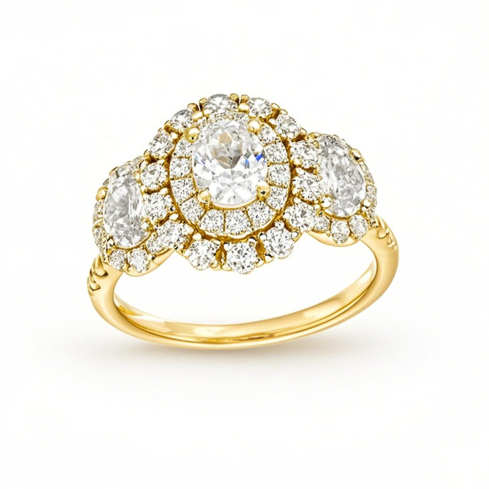 Anillo de compromiso de oro de 18 quilates con diamantes redondos ovalados de doble marco, de 2 a 4,5 quilates de peso total, creados en laboratorio, D-VVS1 3EX, con certificación IGI-1