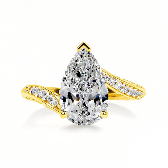 Ouro 10K 1 a 3,5 CT.T.W. Anel de noivado com diamante lapidado em forma de pera D VVS-VS com certificação IGI