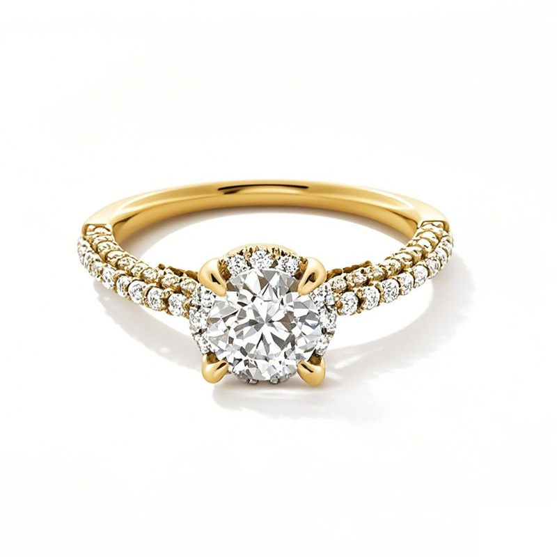 Anel de noivado personalizado com diamantes criados em laboratório, redondo, de ouro 18K, 1 a 3,5 CT.T.W., D-VVS1 3EX, certificado pela IGI-1
