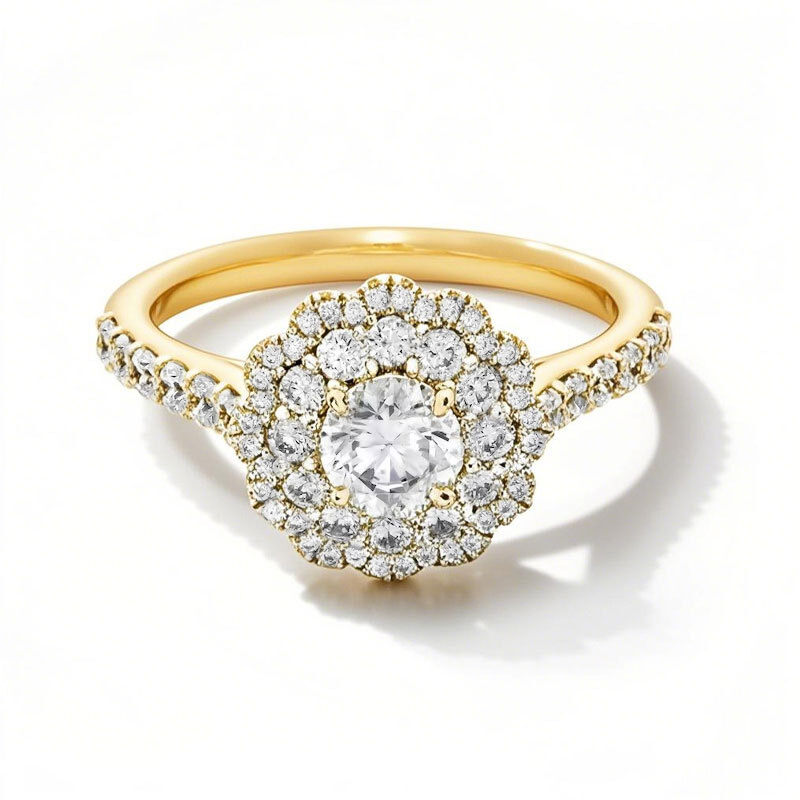10K Gold 1 to 3.5 CT.T.W. Round Lab Created Diamond Double Scallop Frame Engagement Band D-VVS1 3EX IGI Certified-1
