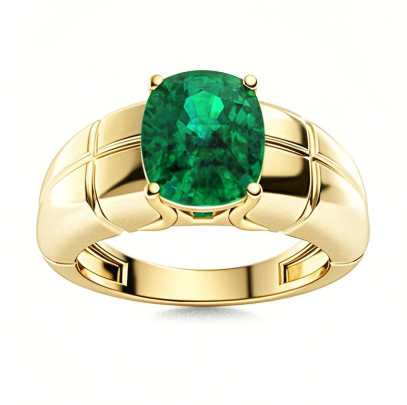 Obrączka zaręczynowa z 14-karatowego złota z 2-7 karatowym szlifem poduszkowym i szmaragdem dla mężczyzn-1