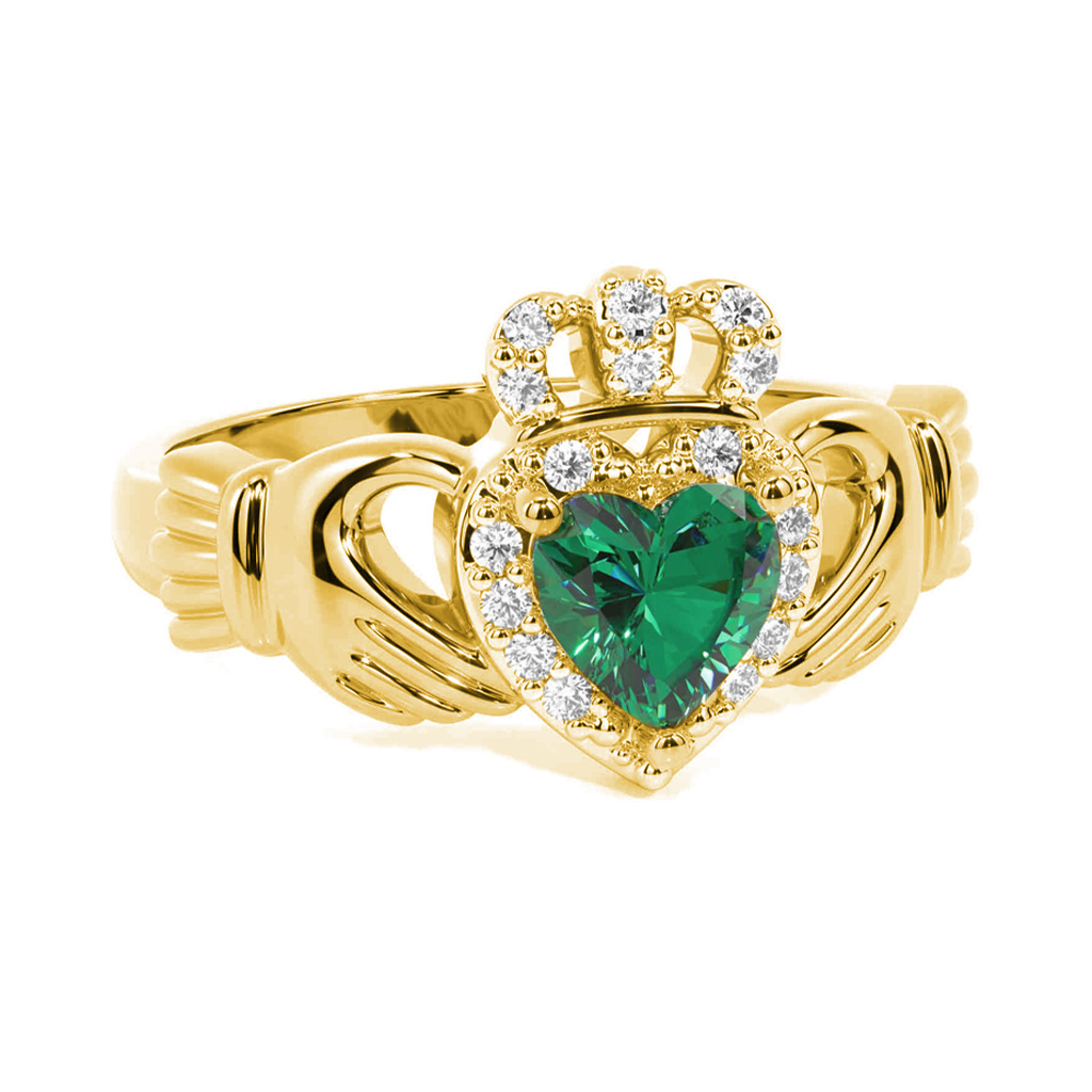 Anillo de aniversario personalizado de oro de 10 quilates con piedras preciosas creadas en laboratorio de 1 a 5 quilates y diamante de 0,25 quilates con corte de corazón.-1