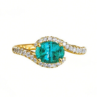 10K Gold 2 to 7 CT Oval Cut Emerald & 0.2 CT Round Natural Diamond Pave Custom Eye Of Horus Ring-1