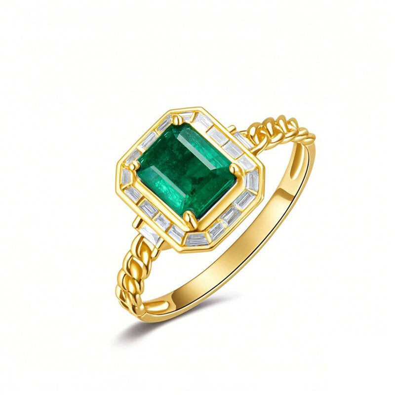 18K Gold 1 to 5 CT Princess Cut Shaped Emerald Square Signet Ring-1