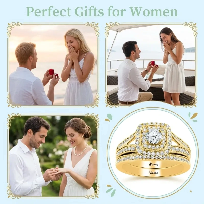 Ensemble de mariage en or 10K, taille ronde, de 1 à 6 CT-3