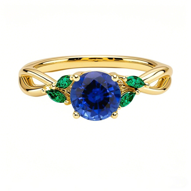 10K Gold 1 to 5 CT Round Gemstone & 0.25 CT Marquise Emerald Engagement Band-44