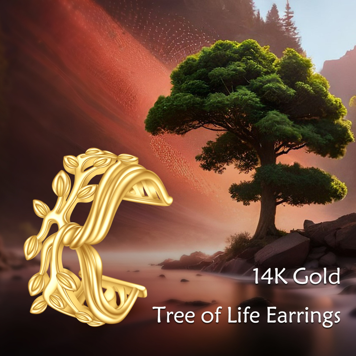 10K Gold Tree Of Life Hoop Earrings-5