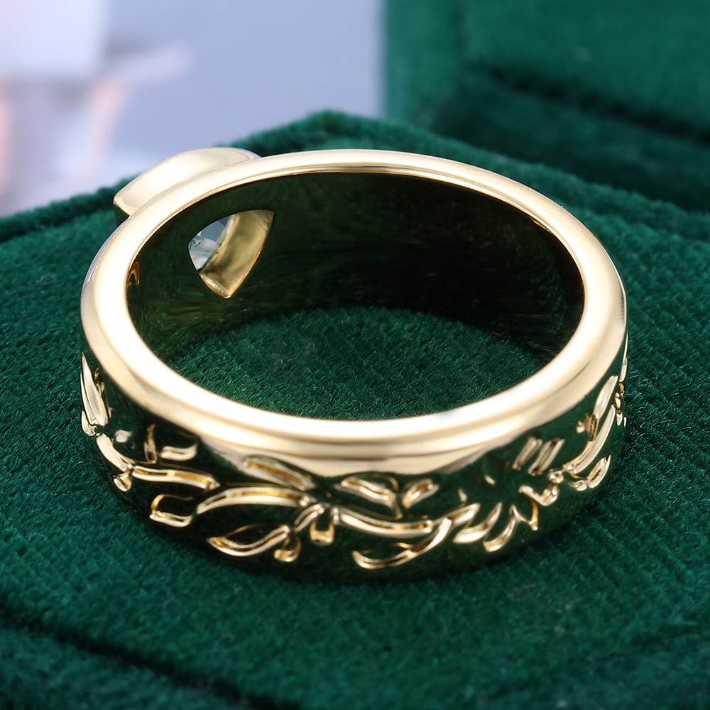Alianza de boda neutra de ágata musgosa con corte trillón en oro de 14 quilates-7