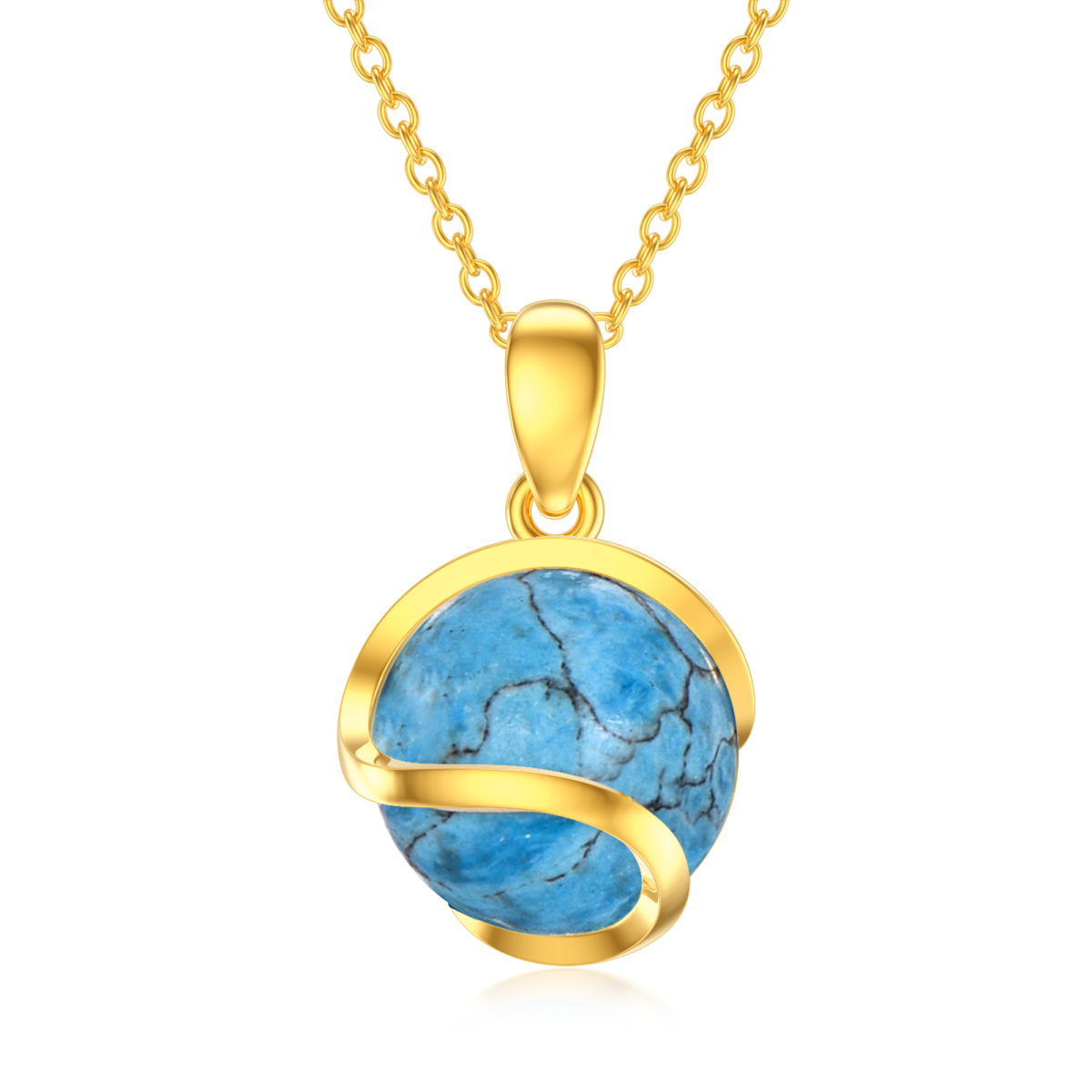 18K Gold Turquoise Bead Pendant Necklace-1