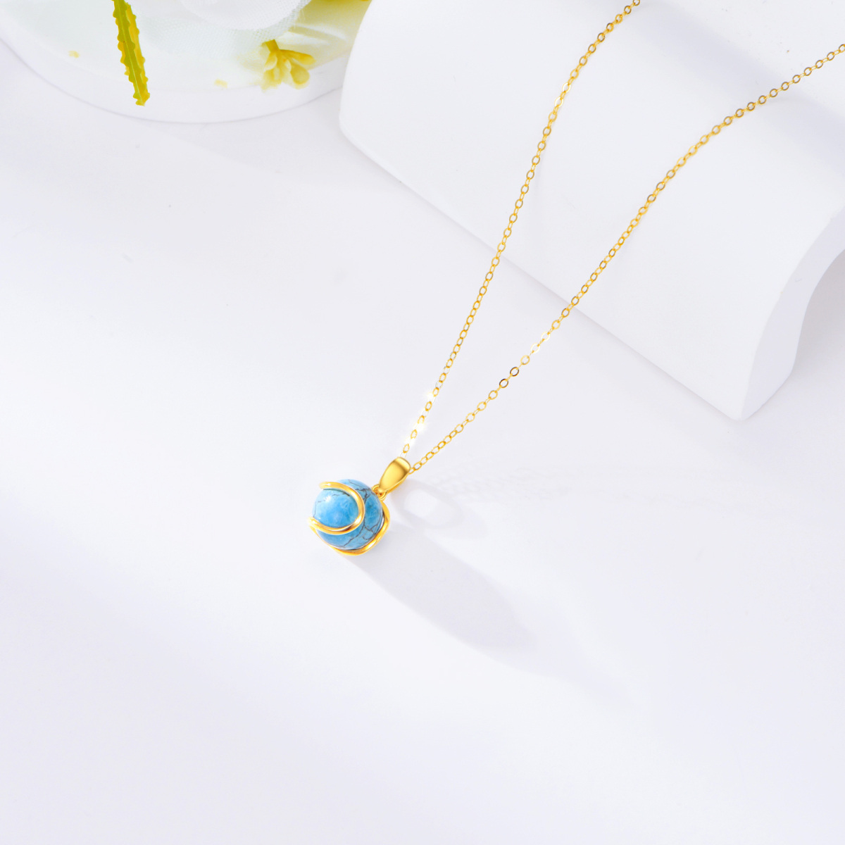 14K Gold Turquoise Bead Pendant Necklace-3