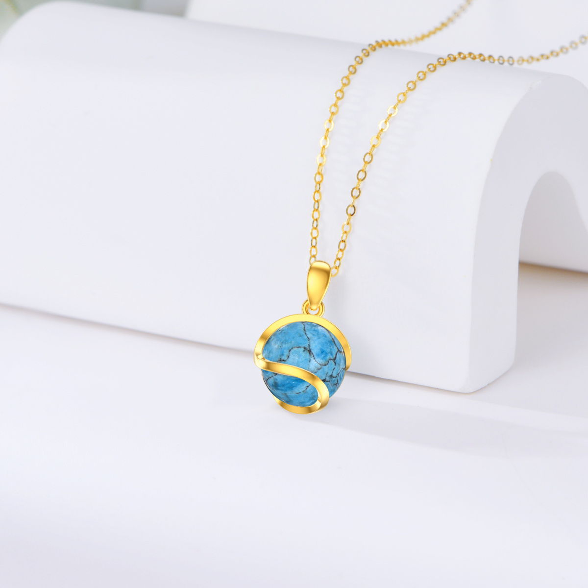 18K Gold Turquoise Bead Pendant Necklace-4