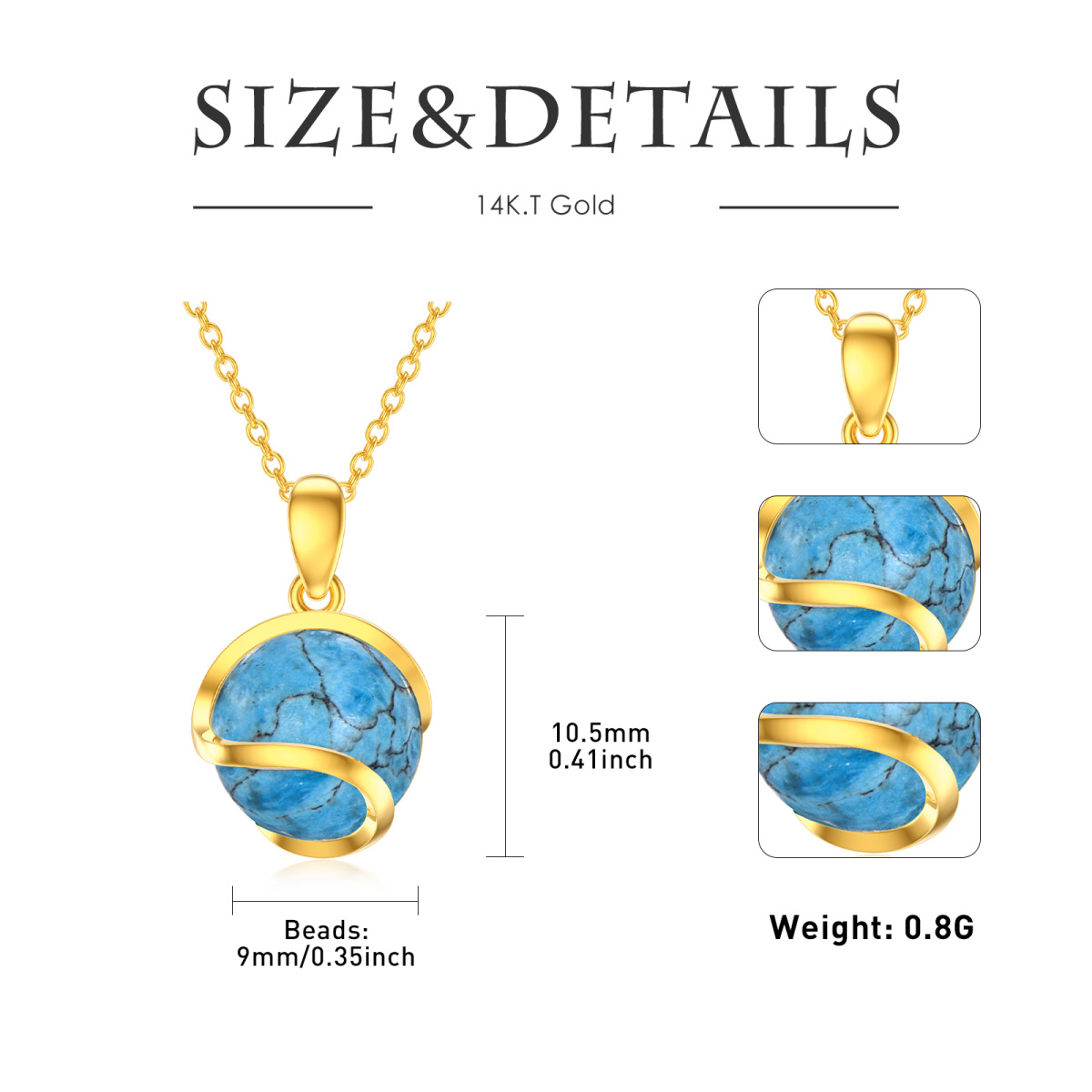 10K gouden turquoise kralen hanger ketting-5