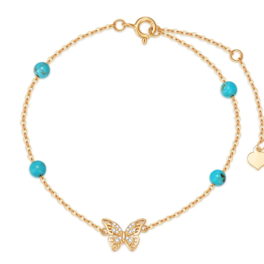 Bracelet Papillon Turquoise Vermeil Or pour Femme