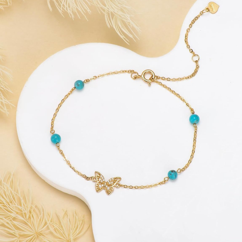 Gold Vermeil Turquoise Butterfly Bracelet for Women-3