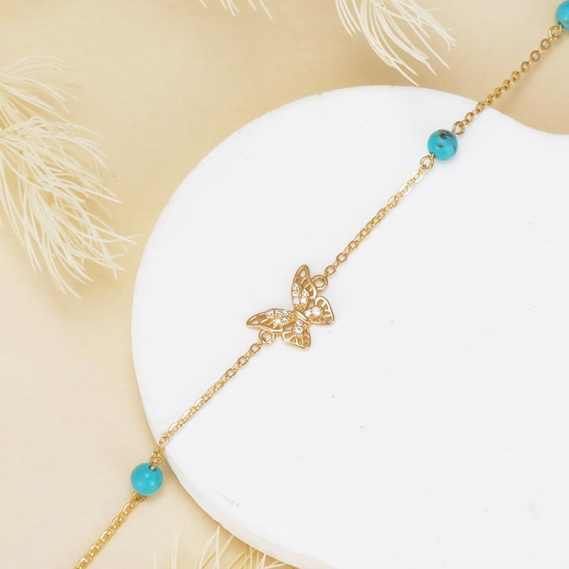 Gold Vermeil Turquoise Butterfly Bracelet for Women-4