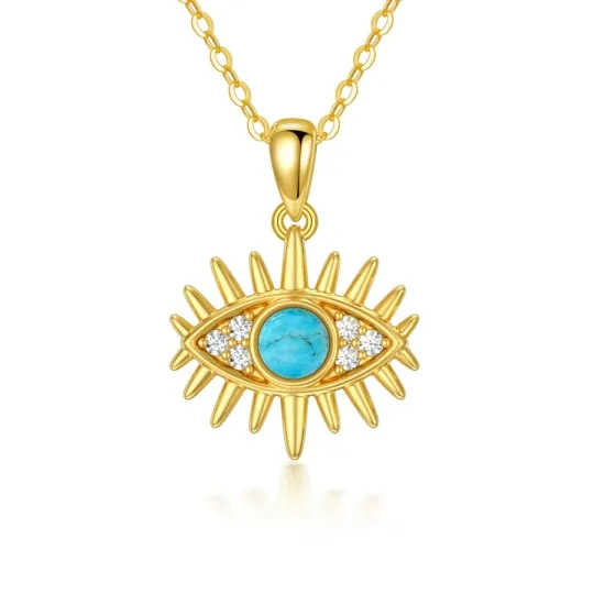 Collier avec pendentif en or 10 carats et oxyde de zirconium turquoise contre le mauvais œil