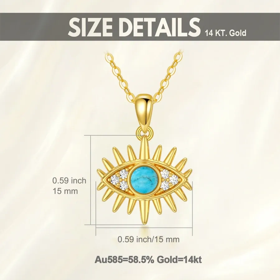 10K Gold Cubic Zirconia & Turquoise Evil Eye Pendant Necklace-4