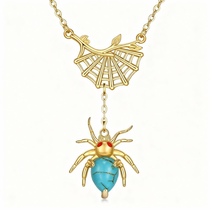 Colar com Pendente Aranha em Ouro 18K e Turquesa-1