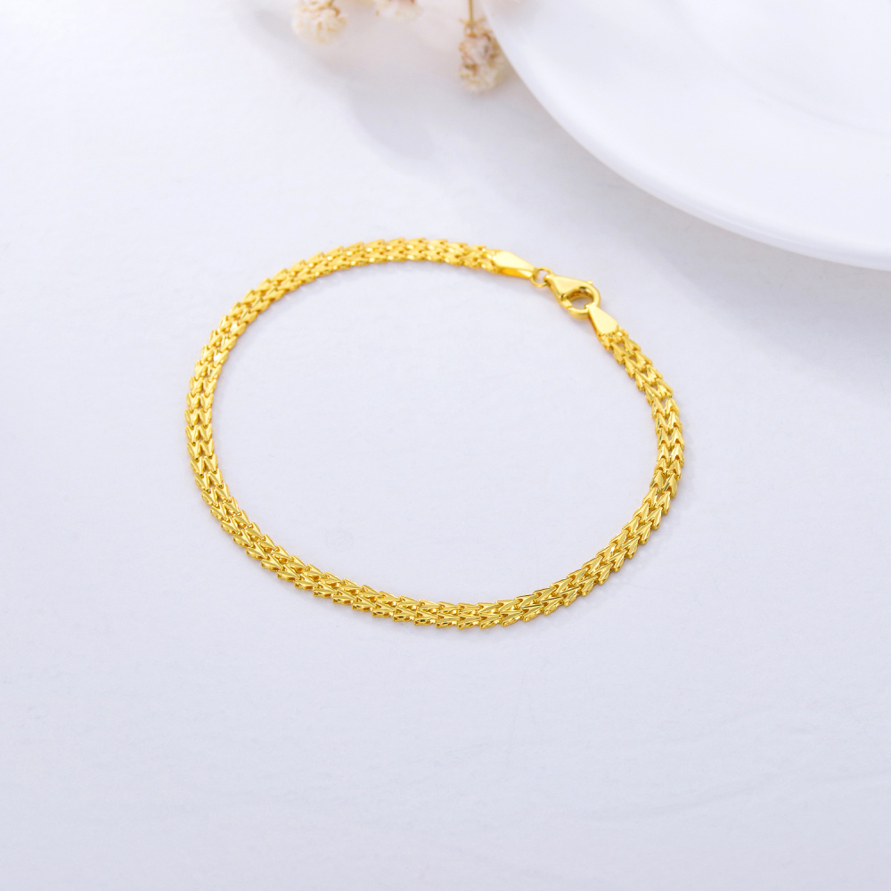 10K Gold Wheat Spike Chain Bracelet-3
