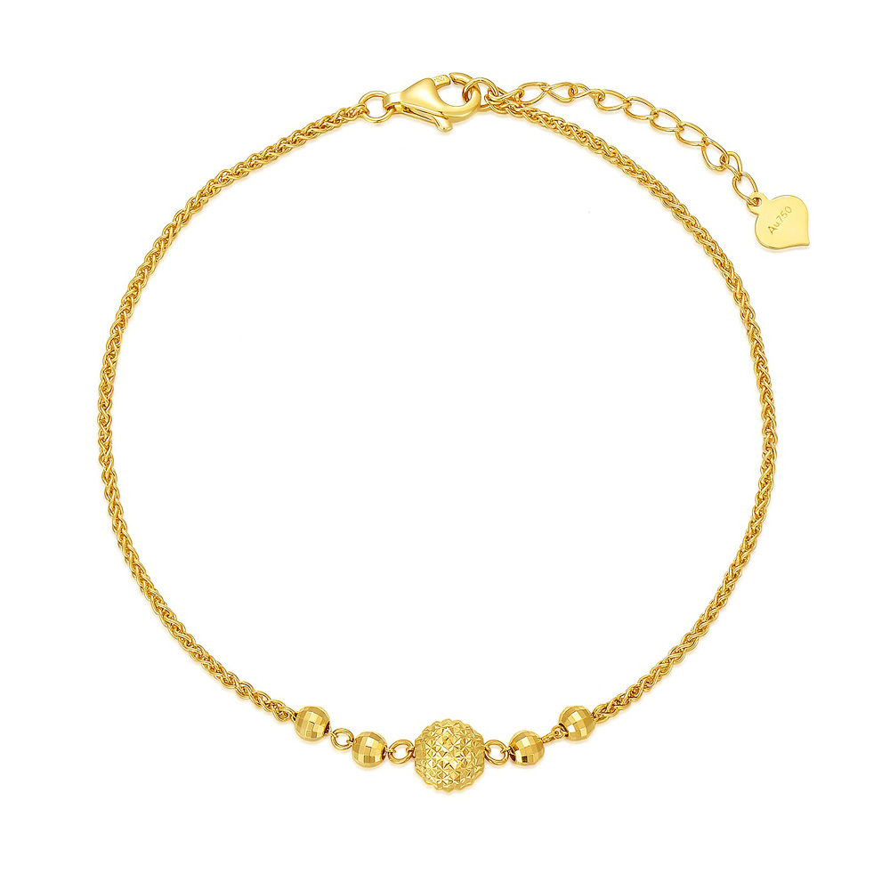 10K Gold Bead Single Layer Charm Anklet-1