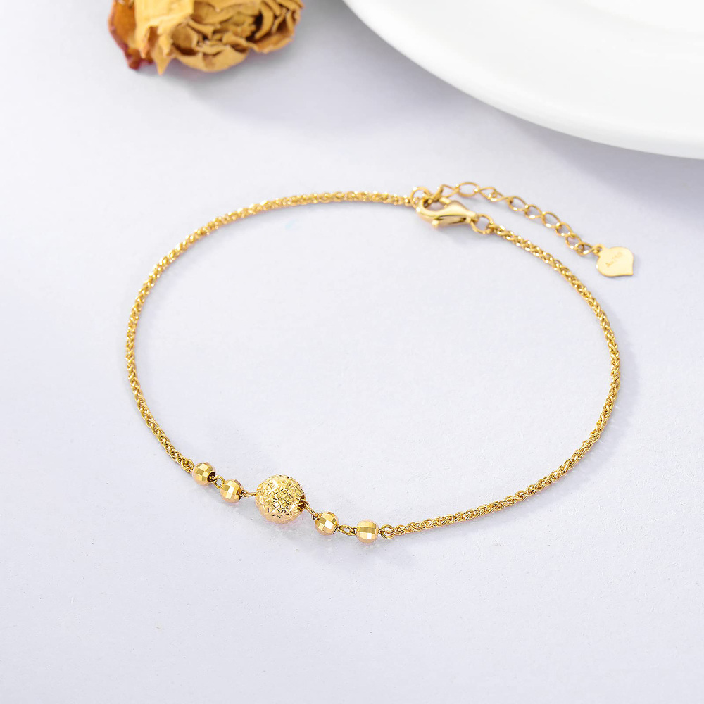 10K Gold Bead Single Layer Charm Anklet-2