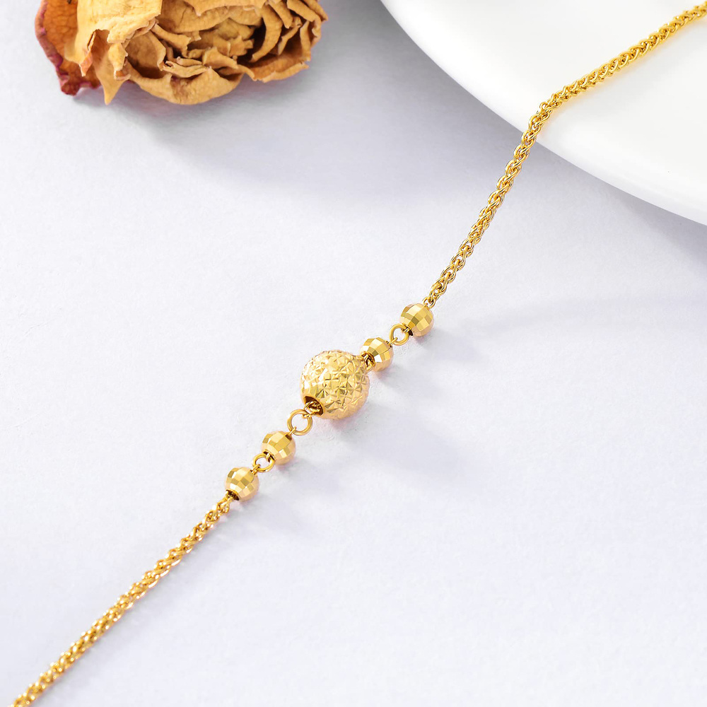 10K Gold Bead Single Layer Charm Anklet-3