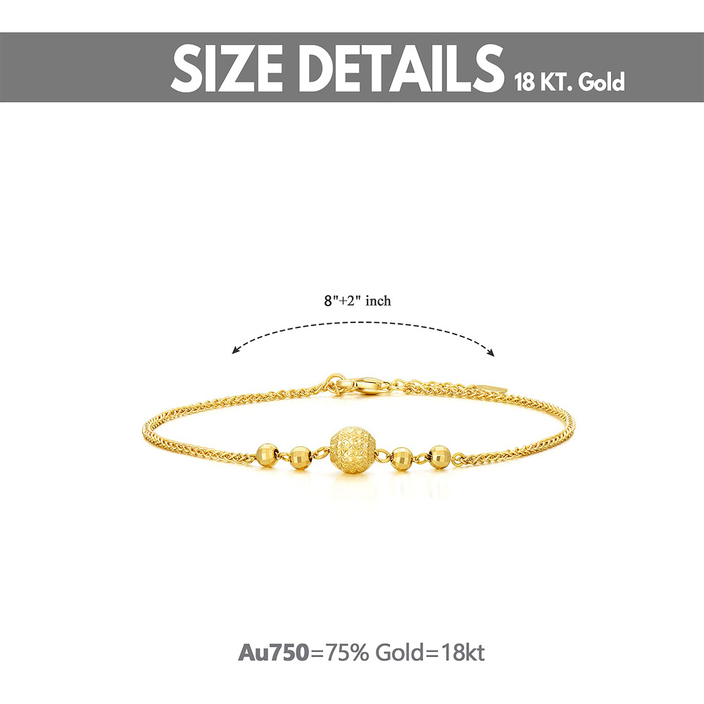 10K Gold Bead Single Layer Charm Anklet-4